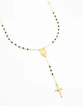 Outdoor Fun Gold Plated Cross Mary Beaded Necklace