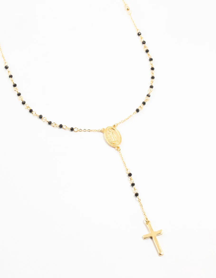 Outdoor Fun Gold Plated Cross Mary Beaded Necklace