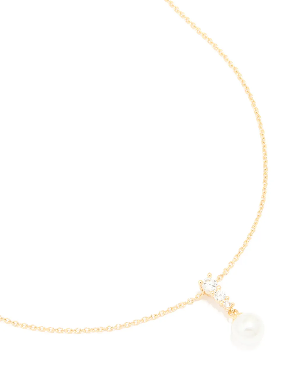 Weekend Accessory Winter Holiday Accessory Gold Plated Cubic Zirconia & Pearl Pendant Necklace