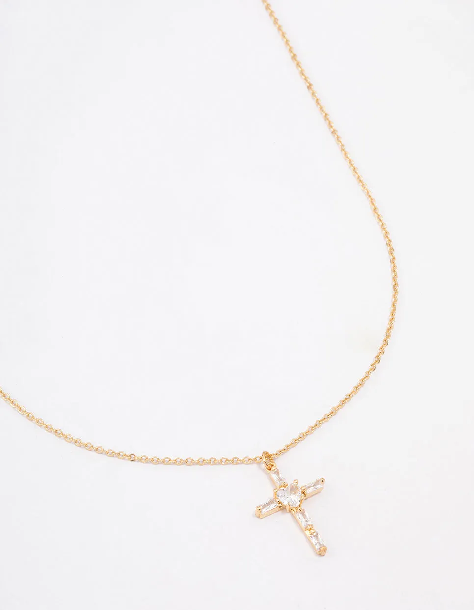 Excellent Style Affordable Item Gold Plated Cubic Zirconia Baguette Cross Short Necklace
