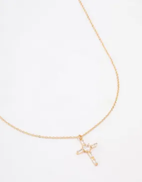 Excellent Style Affordable Item Gold Plated Cubic Zirconia Baguette Cross Short Necklace