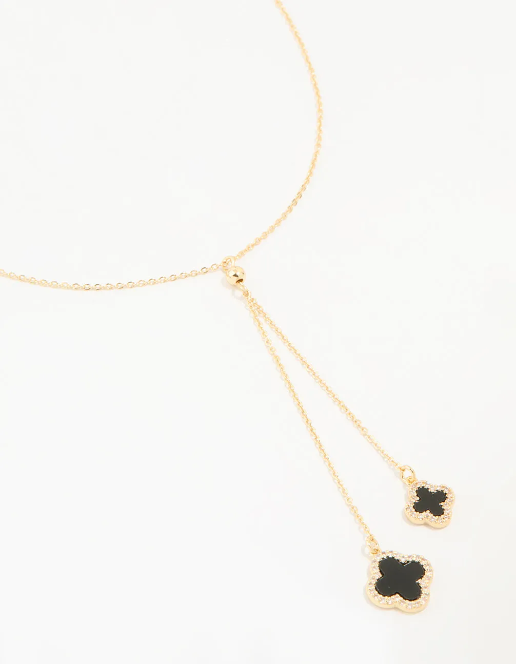 Gold Plated Cubic Zirconia Black Outline Flower Y-Necklace Great Ornament