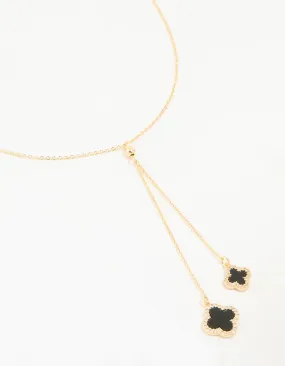 Gold Plated Cubic Zirconia Black Outline Flower Y-Necklace Elegant Choice