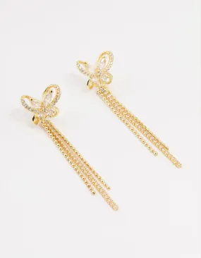 Gold Plated Cubic Zirconia Butterfly Drop Earrings Shiny Trinket