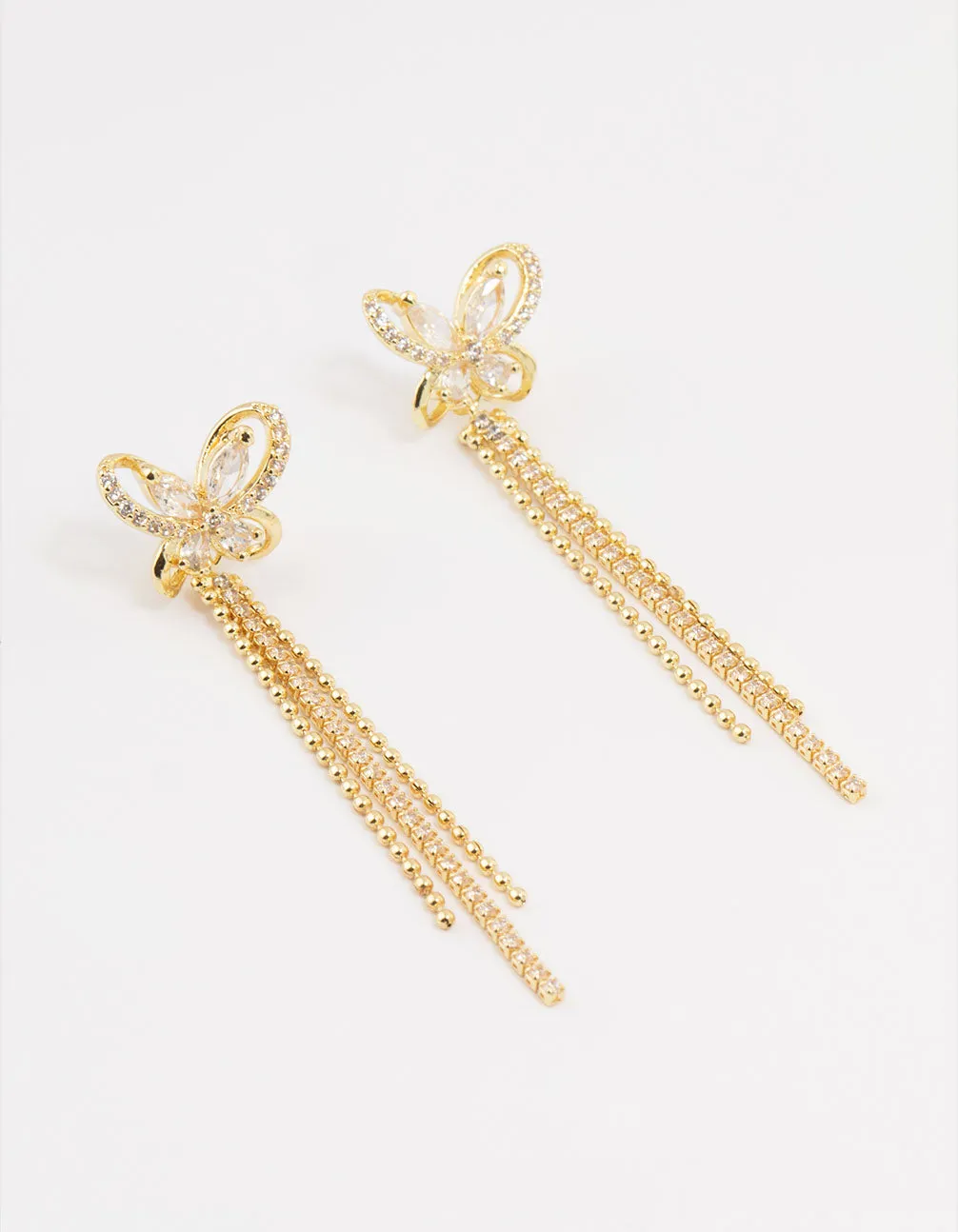 Radiant Option Gold Plated Cubic Zirconia Butterfly Drop Earrings