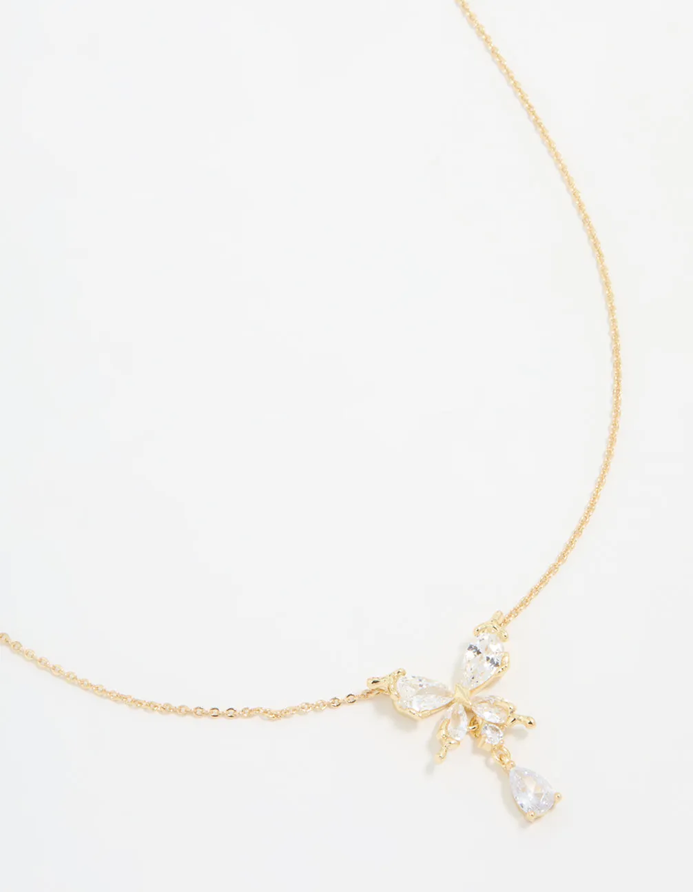 Exclusive Accessory Gold Plated Cubic Zirconia Butterfly Teardrop Necklace