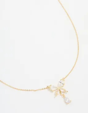 Exclusive Accessory Gold Plated Cubic Zirconia Butterfly Teardrop Necklace