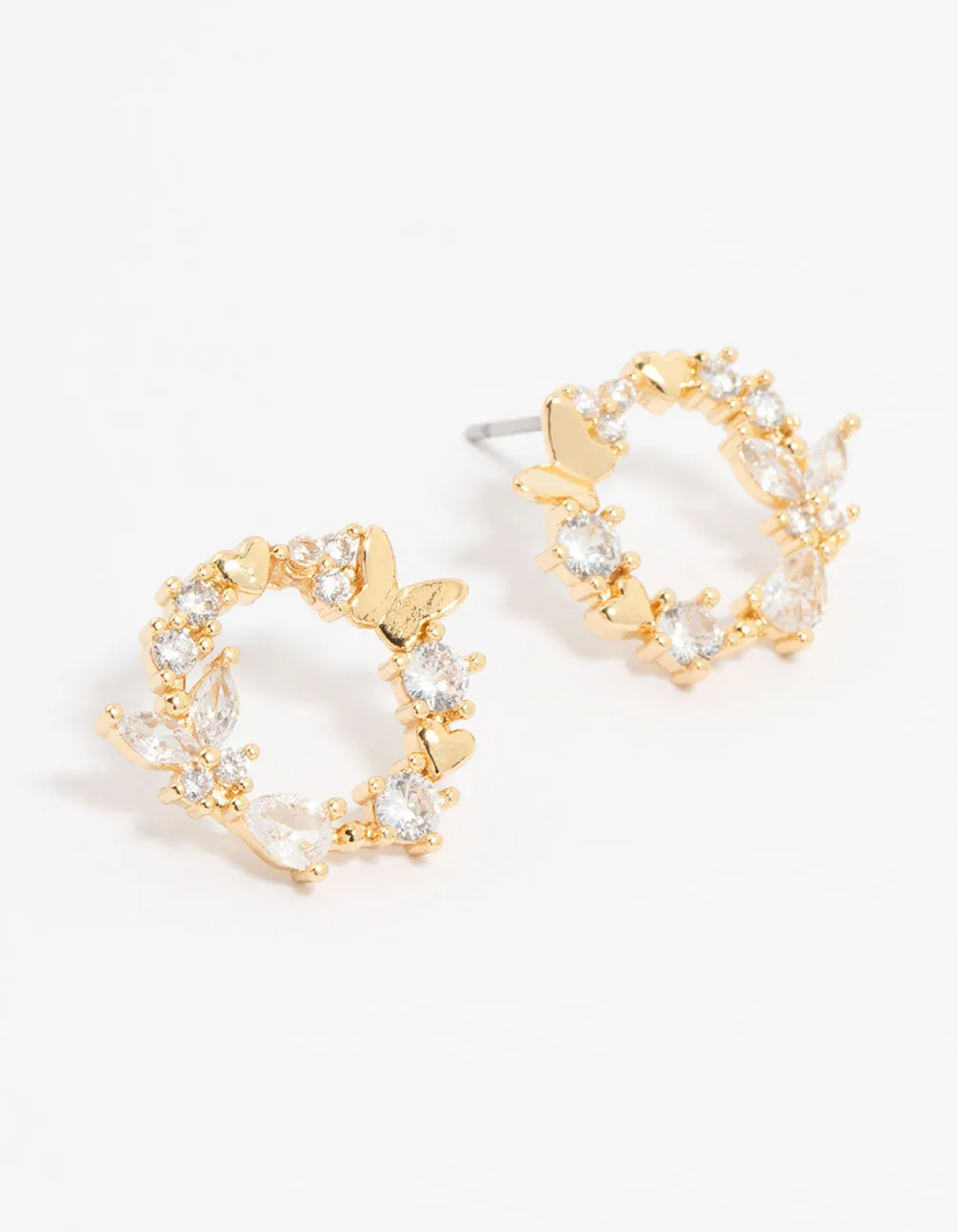 Gold Plated Cubic Zirconia Butterfly Wreath Stud Earrings Modern Option