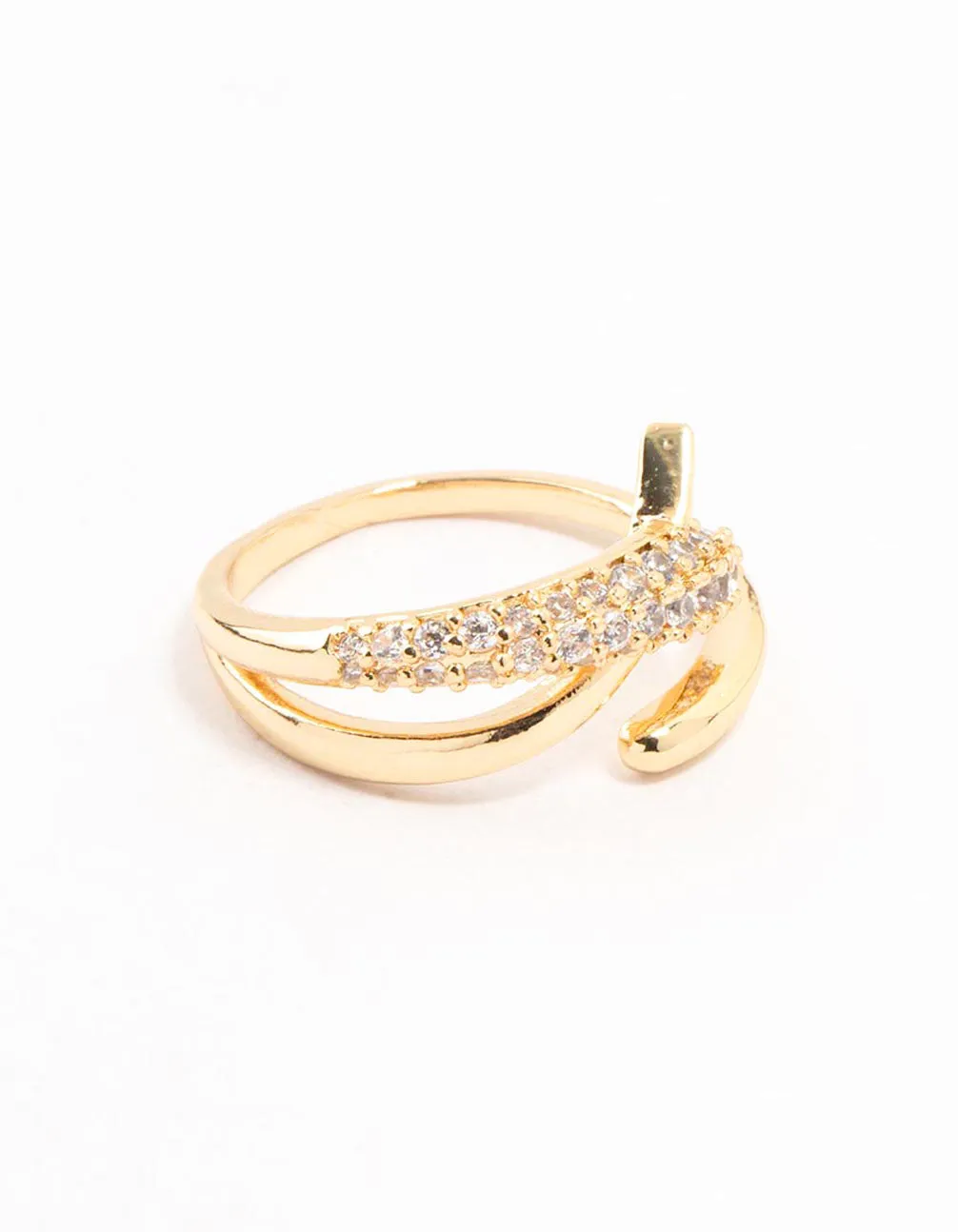 Bendable Item Elegant Expression Gold Plated Cubic Zirconia Criss Cross Ring