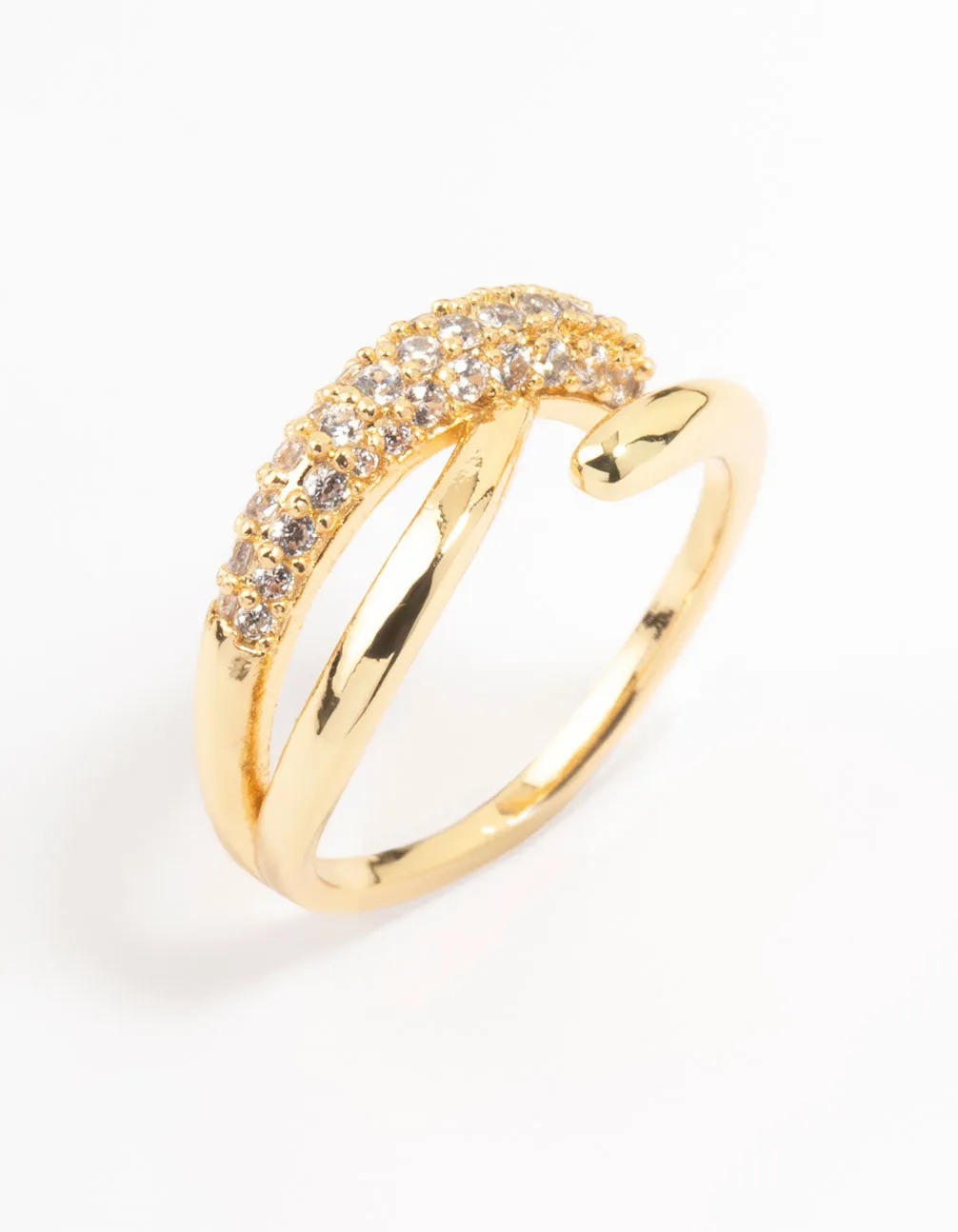 Special Look Gold Plated Cubic Zirconia Criss Cross Ring