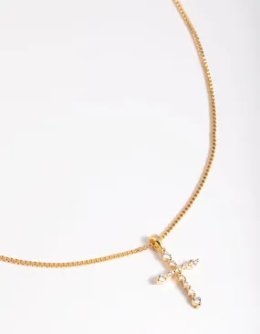 Modern Man Romantic Present Gold Plated Cubic Zirconia Cross Chain Necklace