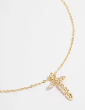 Gold Plated Cubic Zirconia Cross Pendant Necklace Fashionable Lady