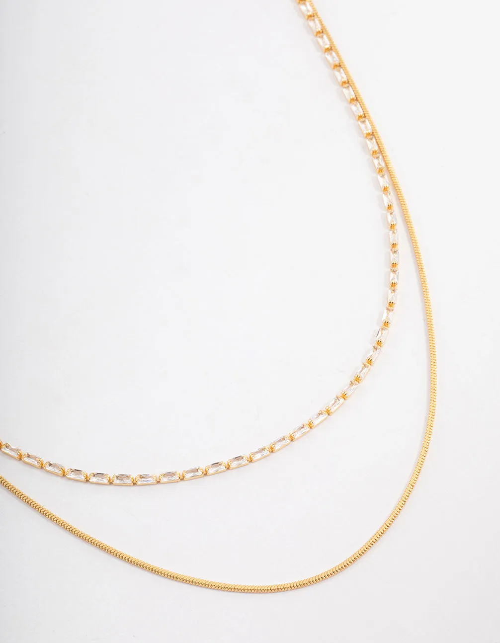 Gold Plated Cubic Zirconia Dainty Baguette Layered Necklace Permanent Item Sophisticated Look