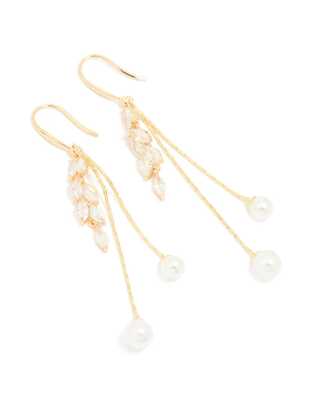 Lightweight Accent Gold Plated Cubic Zirconia Double Pearl Hook Earrings