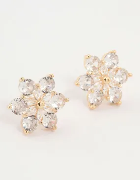 Bohemian Embellishment Gold Plated Cubic Zirconia Flower Stud Earrings