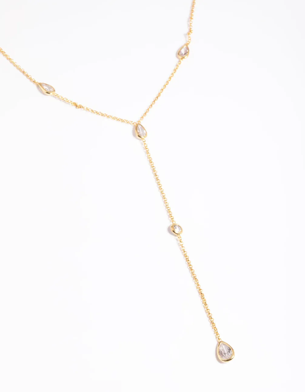 Magnificent Ornament Ideal Ornament Gold Plated Cubic Zirconia Lariat Necklace