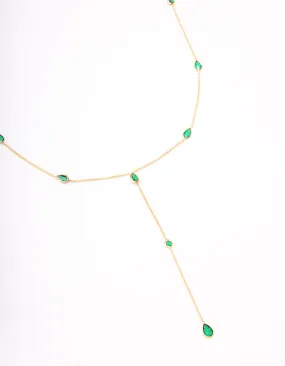 Exhibiting Item Gold Plated Cubic Zirconia Lariat Y-Shaped Necklace