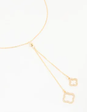 For Groom Gold Plated Cubic Zirconia Outline Flower Y-Necklace