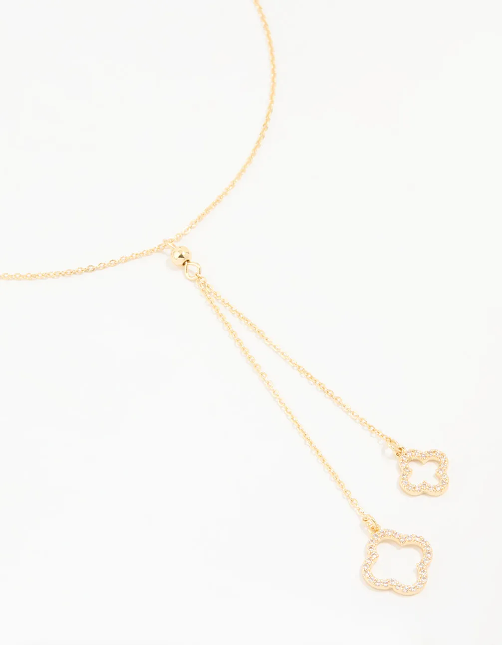 Gold Plated Cubic Zirconia Outline Flower Y-Necklace For Success