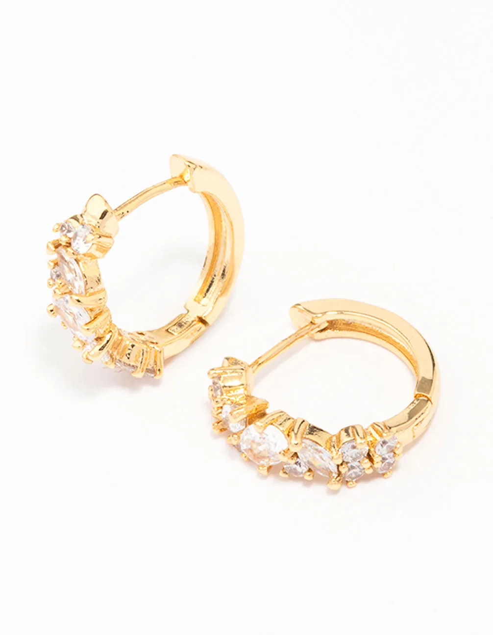Iridescent Ornament Gold Plated Cubic Zirconia Oval Cluster Hoop Earrings