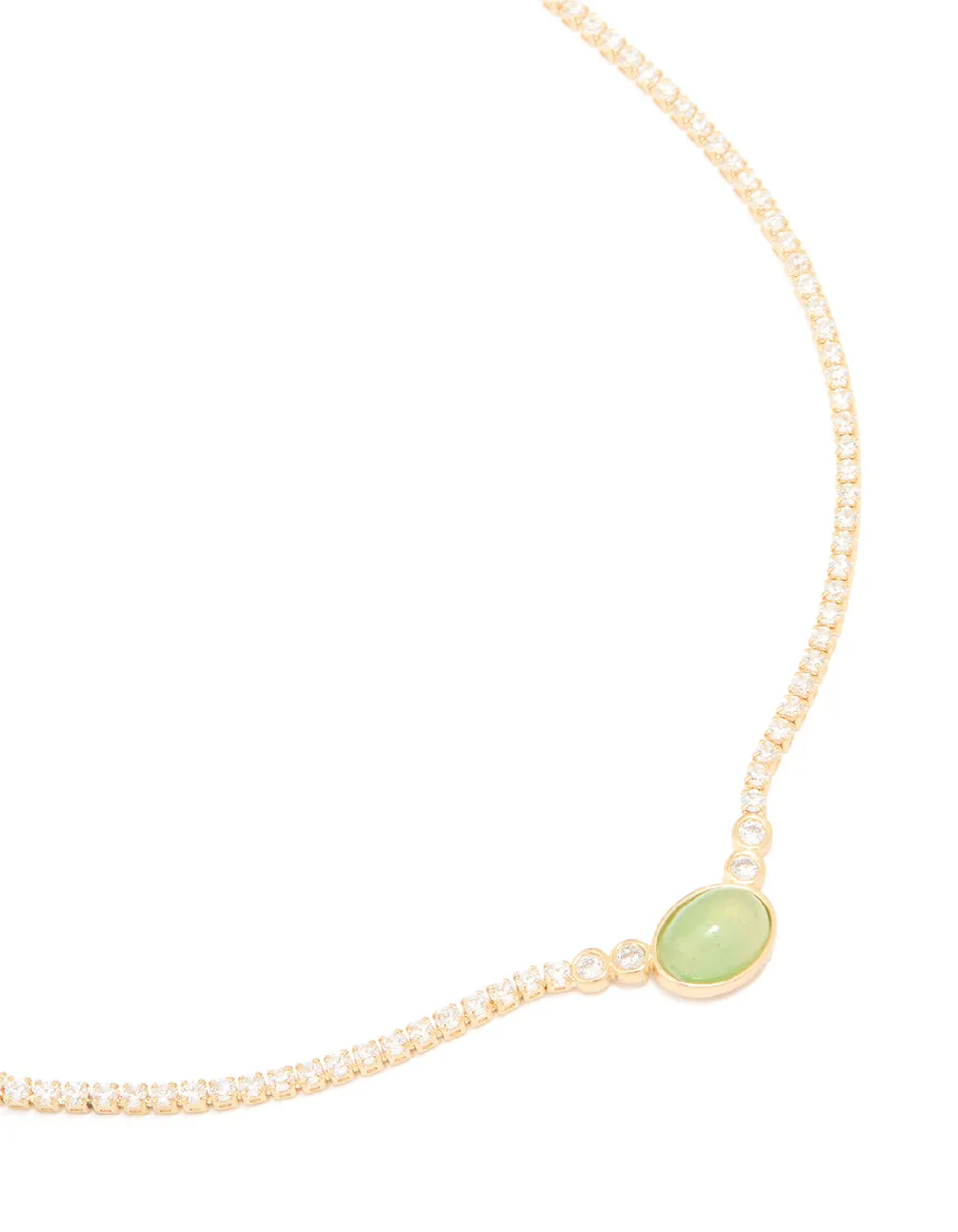 Gold Plated Cubic Zirconia Oval Green Semi Precious Stone Cup Chain Necklace Cool Look Simple Piece