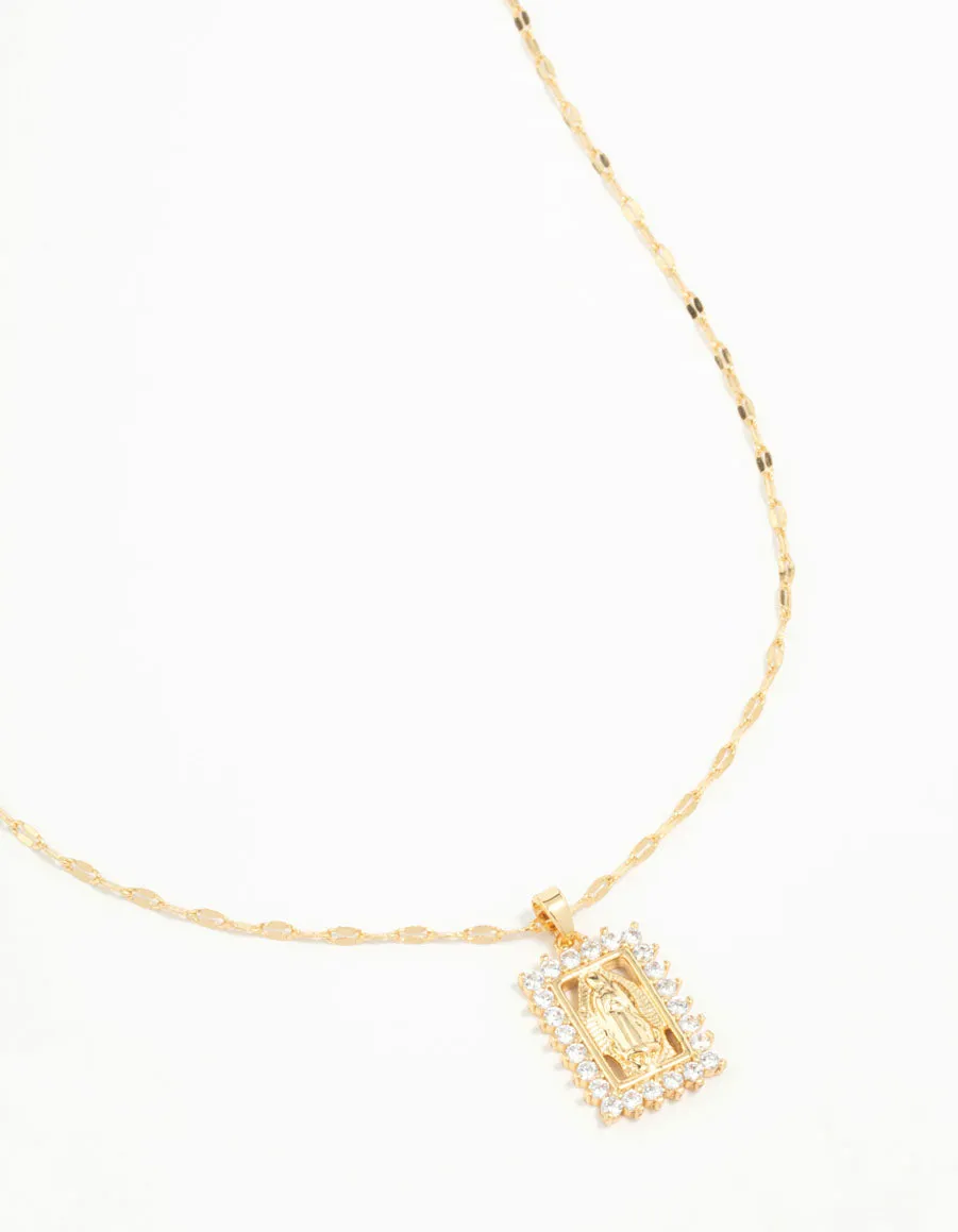 Magnificent Gift Gold Plated Cubic Zirconia Rectangle Mary Necklace