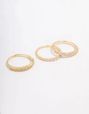 Gold Plated Cubic Zirconia Round Triple Stacking Rings Seasonal Look Son Gift