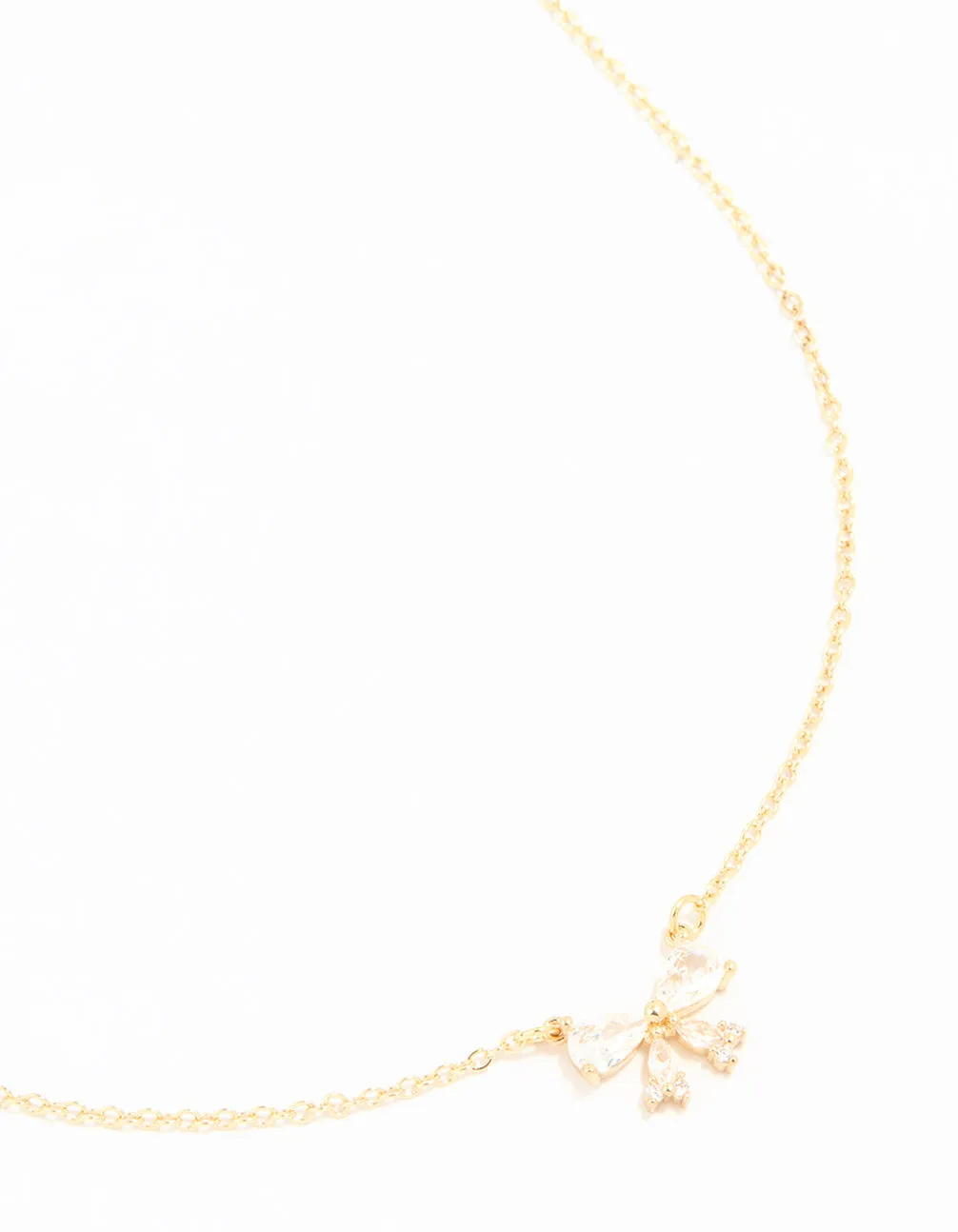 Gold Plated Cubic Zirconia Small Bow Pendant Necklace Gift For Mom