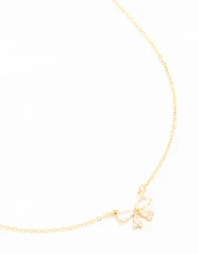 Gold Plated Cubic Zirconia Small Bow Pendant Necklace Budget-Friendly Gift Classic Beauty