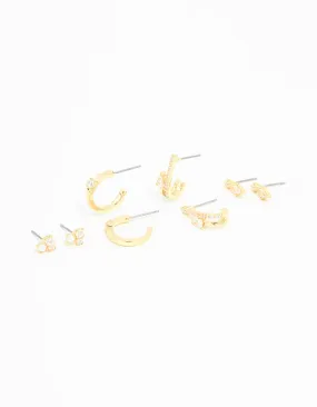 Casual Ornament Gold Plated Cubic Zirconia Teardrop Hoop & Stud Earrings 4-Pack