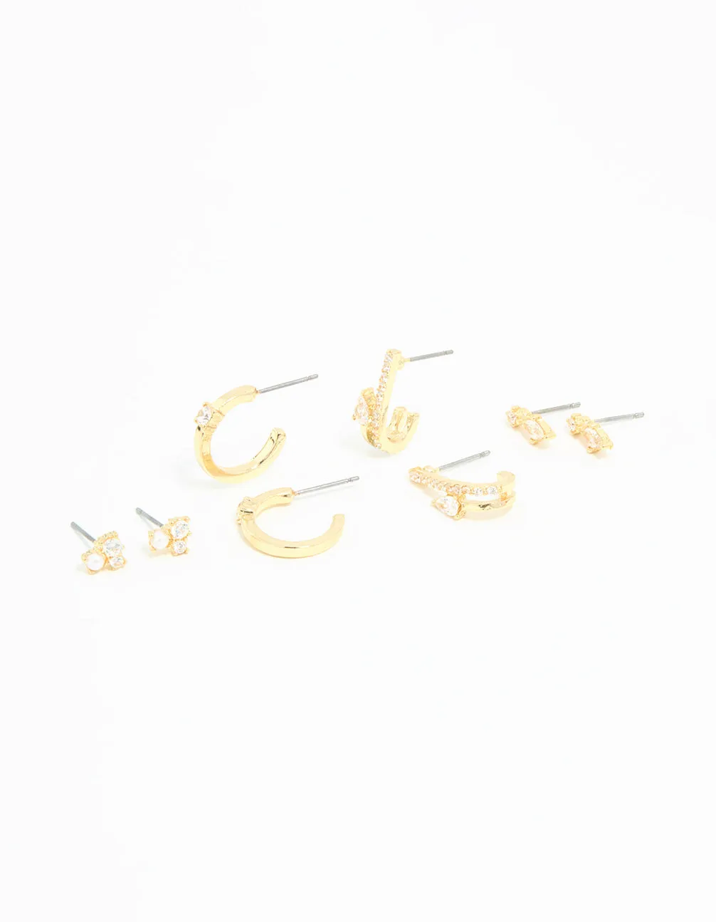 Gold Plated Cubic Zirconia Teardrop Hoop & Stud Earrings 4-Pack Vintage Decoration