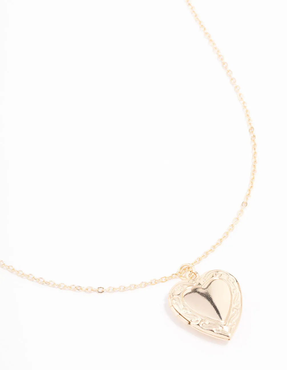 Gold Plated Detailed Heart Locket Necklace Elegant Present Romantic Moment