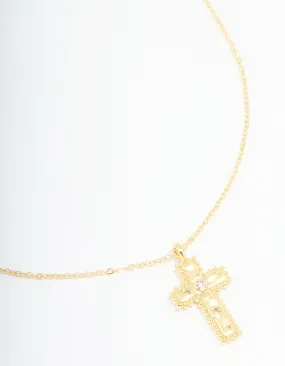 Gold Plated Diamante Ball Molten Cross Necklace Custom Adornment