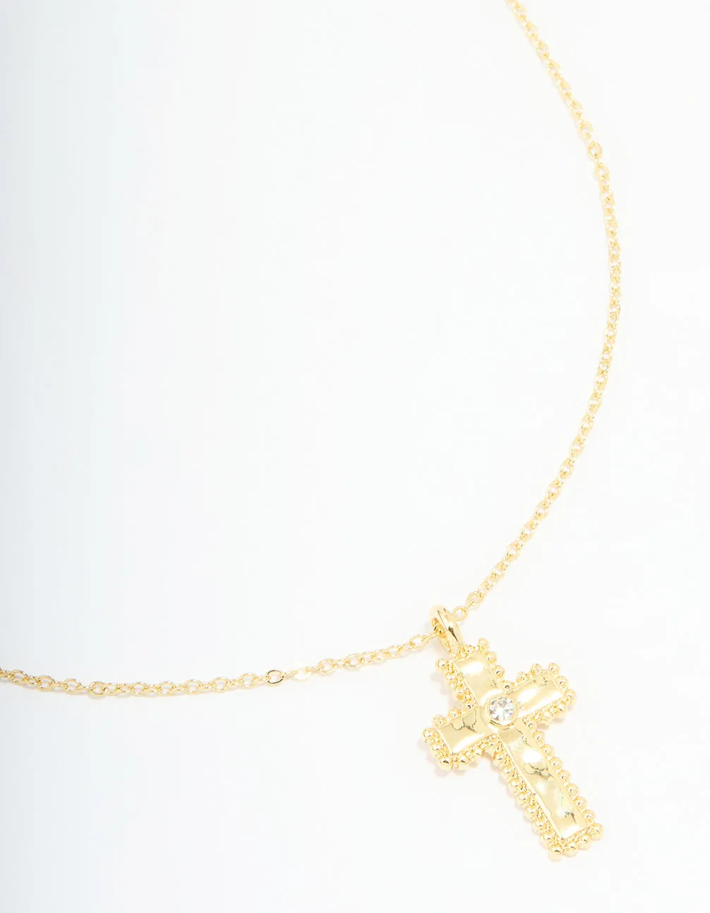 Gold Plated Diamante Ball Molten Cross Necklace Custom Adornment