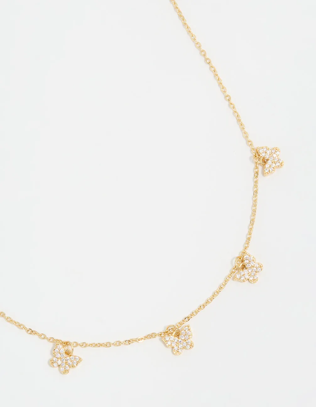 Gold Plated Diamante Butterfly Dainty Charm Necklace Hooked Jewelry Personalized Ornament