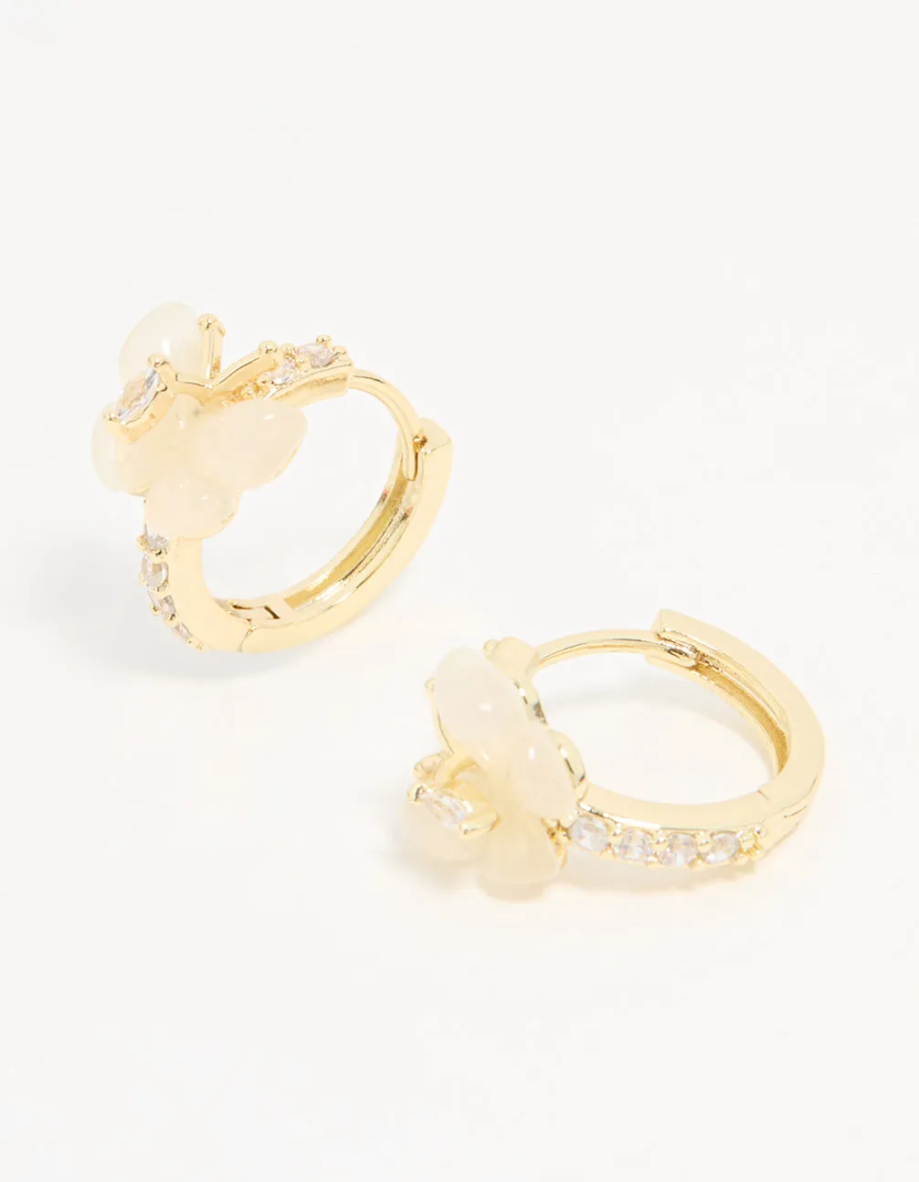 Petite Embellishment Gold Plated Diamante Butterfly Hoop Earrings