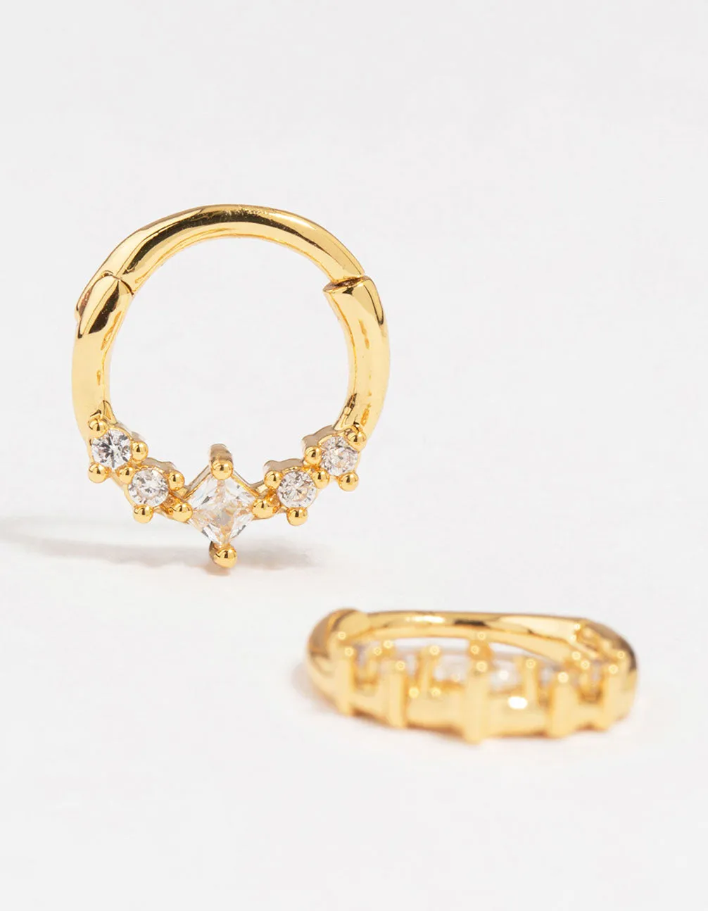 Modern Adornment Gorgeous Look Gold Plated Diamante Clicker Hoop Earrings