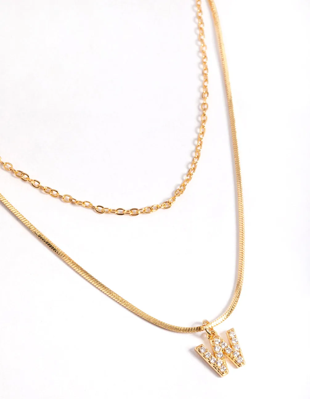 Forever Item Minimalist Adornment Gold Plated Diamante Letter W Layered  Necklace