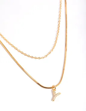 Gold Plated Diamante Letter Y Layered   Necklace Superior Design
