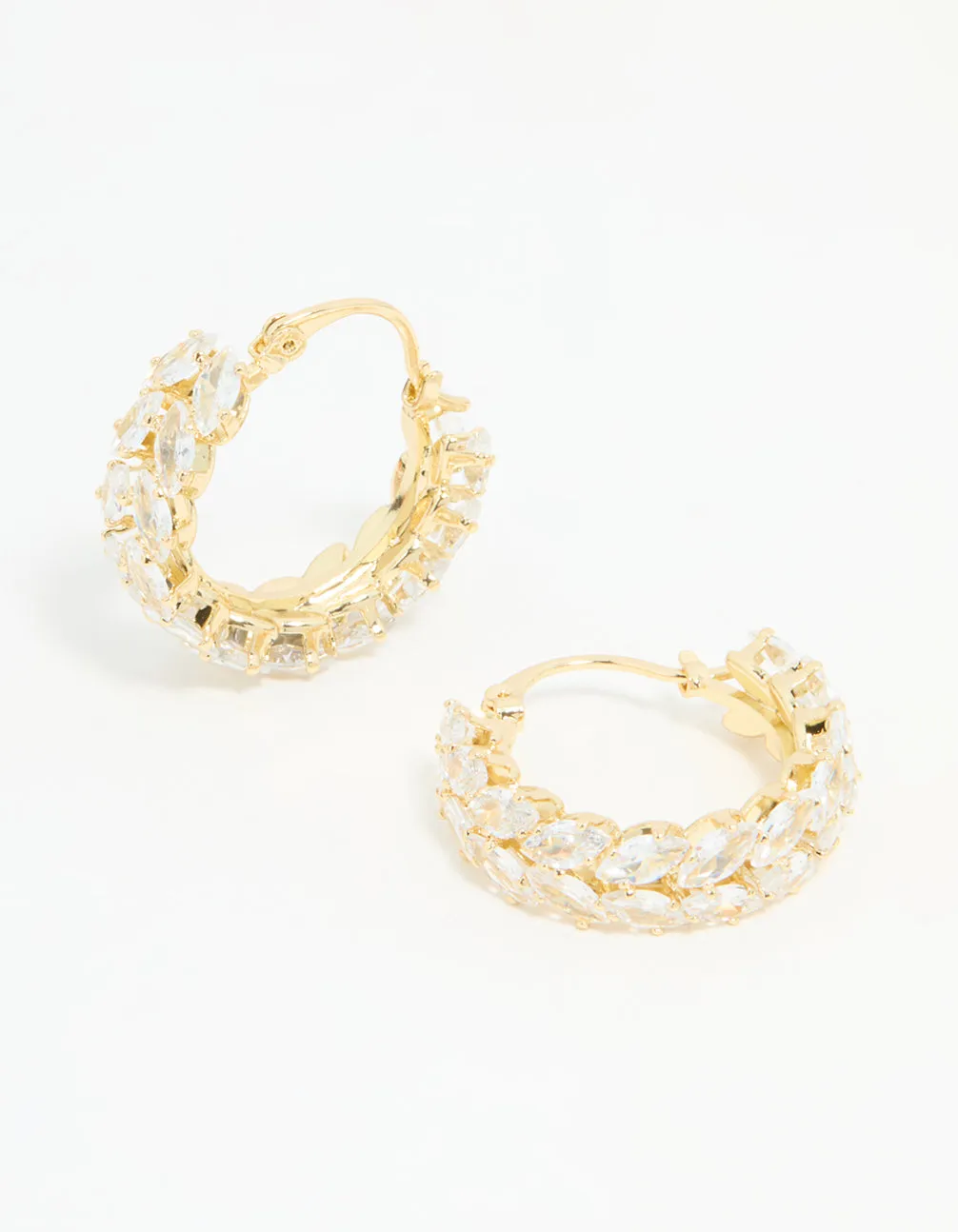 Gold Plated Diamante Marquise Herringbone Hoop Earrings Chic Essential