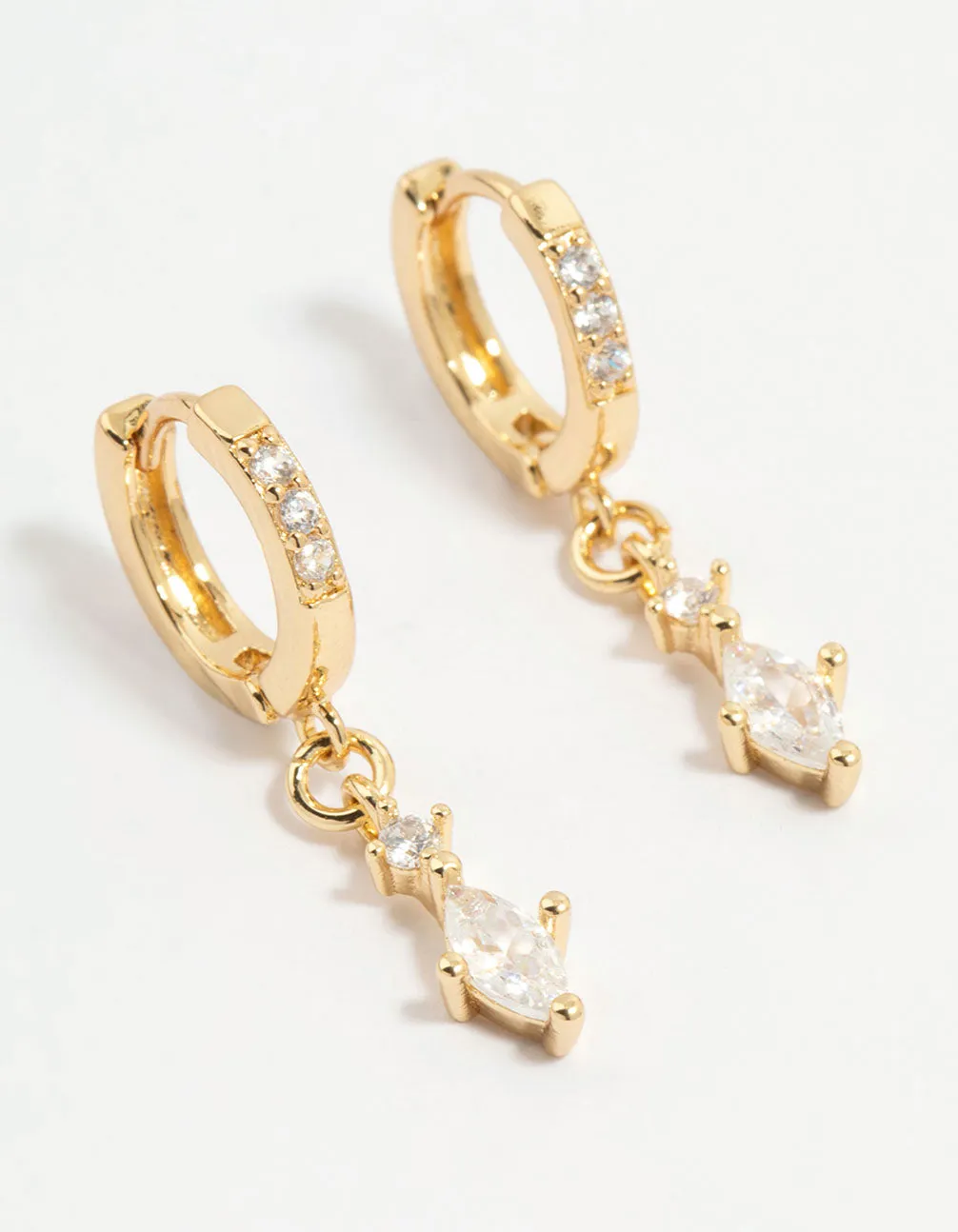 Gold Plated Diamante Marquise Huggie Earrings Unique Ornament Classic Aesthetic