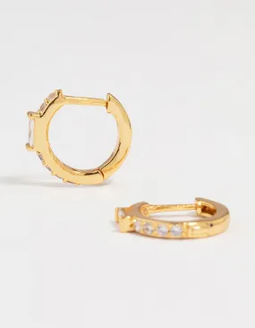 Gold Plated Diamante Mini Baguette Pave Huggie Earrings Chic Look