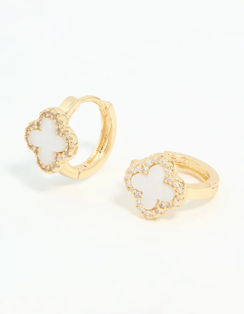 Gold Plated Diamante Mini Flower Huggie Earrings Round Accent Sparkling Item