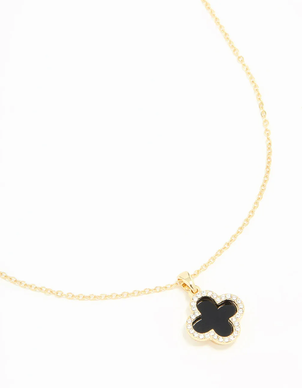 Gold Plated Diamante Outline Black Flower Pendant Necklace Gift For Wife