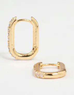 Gold Plated Diamante Oval Hoop Earrings Polished Must-Have Splendid Piece