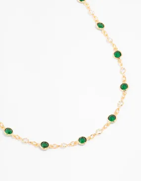 Gold Plated Emerald Round Station Necklace Home Present Stylish Edge