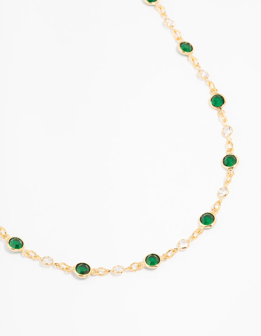 Gold Plated Emerald Round Station Necklace Luxury Ornament