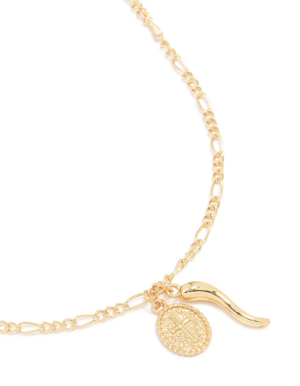High-End Adornment Ideal present Gold Plated Figaro Horn Cross Necklace