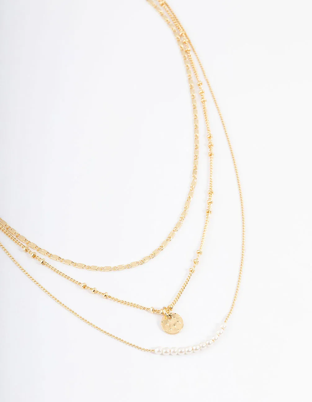 Wonderful Gift Gold Plated Fine Three Layer Bead Disc Necklace