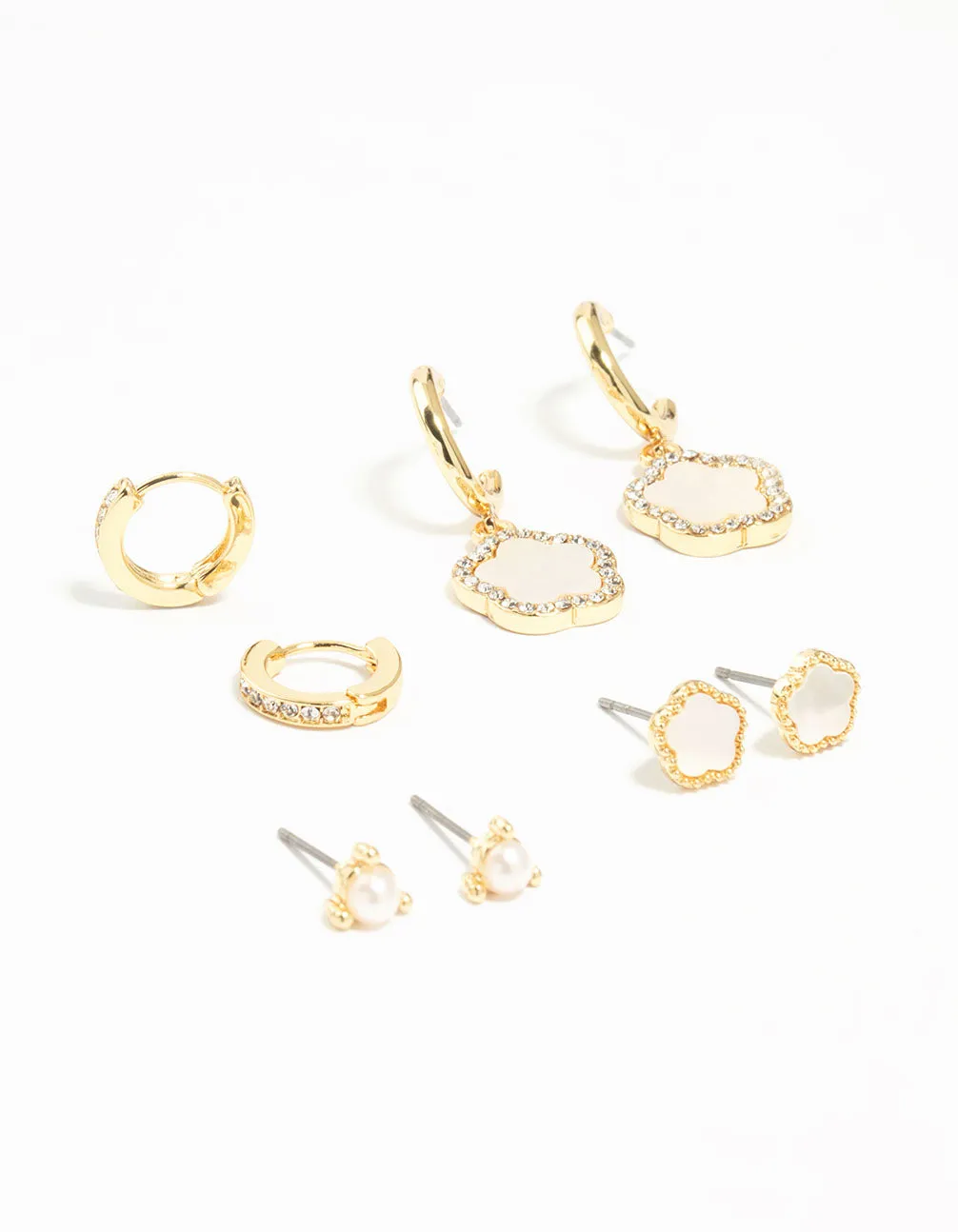 Gold Plated Flower Stud & Hoop Earrings 4-Pack Fashionable Accessory High-Quality Vibe
